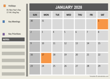 2028 Powerpoint Calendar With Holidays