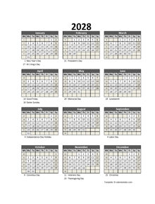 2028 Printable Calendar With Holidays
