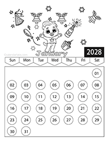 2028 Printable Coloring Calendar Pages
