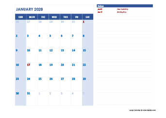 2028 Printable Large Calendar