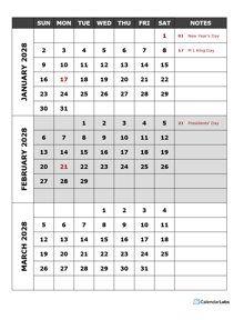 2028 Quarterly Events Calendar Word Template