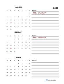 2028 Quarterly Portrait Calendar Template