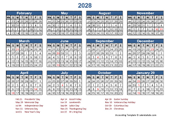 2028 Retail Accounting Calendar 4-4-5
