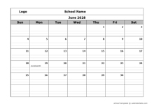 2028 School Monthly Printable Calendar