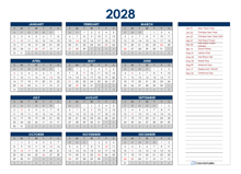 2028 Singapore Annual Calendar with Holidays