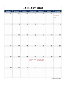 2028 Singapore Calendar Spreadsheet Template