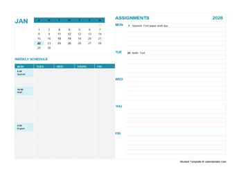 2028 Student Calendar