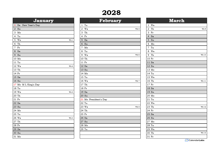 Editable 2028 Three Month Calendar