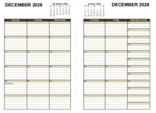 2028 Two Page Monthly Calendar A3