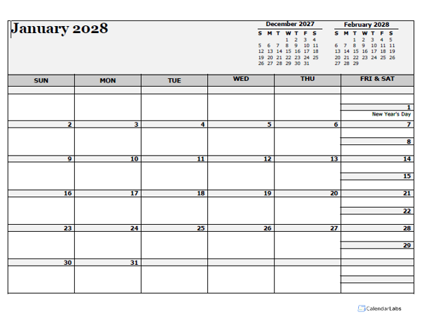 2028 UAE Calendar For Vacation Tracking