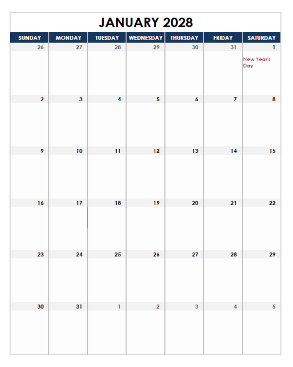 2028 UAE Calendar Spreadsheet Template