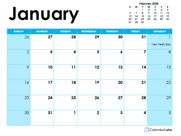 2028 UAE Monthly Calendar Colorful Design