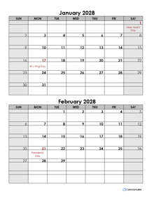 2028 Word Calendar Template Two Months In One Page