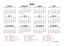 2028 Year at a Glance Calendar with Australia Holidays