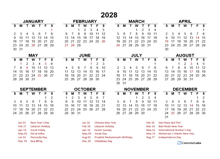 2028 Year at a Glance Calendar with Indonesia Holidays