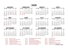 2028 Year at a Glance Calendar with Malaysia Holidays
