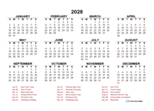 2028 Year at a Glance Calendar with Philippines Holidays