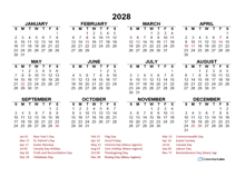 2028 Year at a Glance Calendar with South Africa Holidays