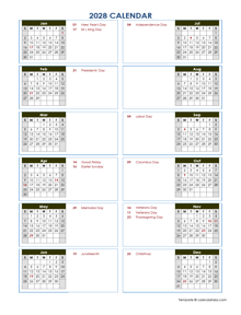 2028 Year At A Glance Word Calendar Template