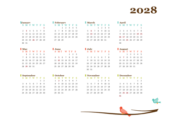 2028 Yearly Australia Calendar Design Template