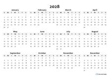 2028 Yearly Blank Calendar Template