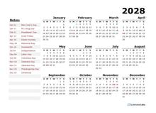 2028 Yearly Calendar Blank Minimal Design