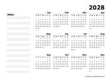 2028 Yearly Calendar Minimal Design
