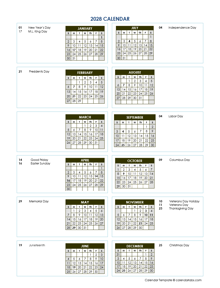 2028 Annual Calendar Vertical Template