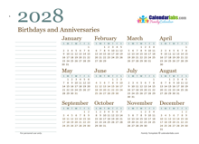 2028 Yearly Family Calendar