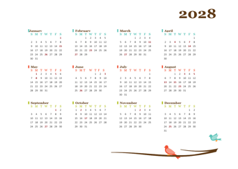 2028 Yearly India Calendar Design Template