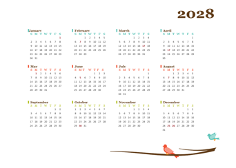 2028 Yearly Ireland Calendar Design Template
