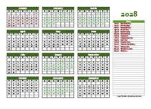 2028 Yearly Large Calendar For Wall