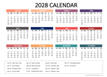 2028 Yearly Powerpoint Calendar Slide