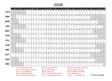 2028 Yearly Project Timeline Calendar Hong Kong