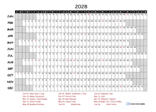 2028 Yearly Project Timeline Calendar India