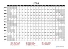2028 Yearly Project Timeline Calendar Netherlands