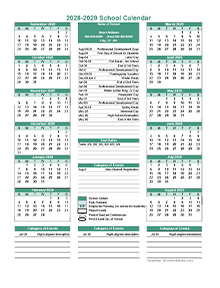 2028 Yearly School Calendar Template Editable Sep-Aug