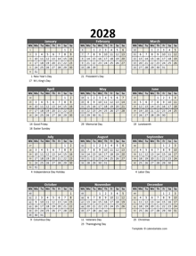 Editable 2028 Yearly Spreadsheet Calendar
