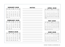 6 Months Per Page Calendar Template 2028