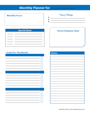 Editable Monthly Goal Planner