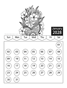 Free 2028 Floral Coloring Calendar