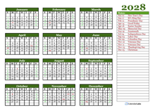 Free Editable 2028 Yearly Word Calendar