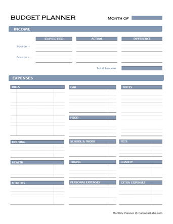 Free Monthly Budget Planner