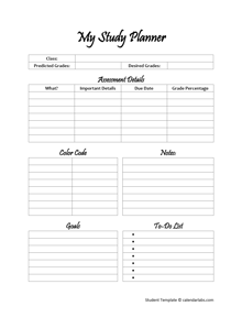 Printable My Study Planner