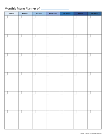 Printable Undated Monthly Menu Planner