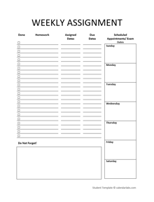 Free Weekly Assignment Planner