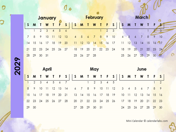2-Page Mini Calendar 2029 Printable