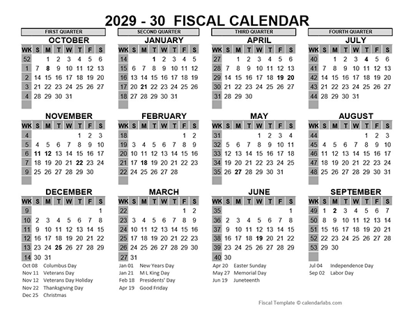 2029 US Fiscal Year Template