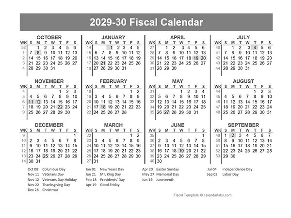 2029-2030 Fiscal Year Quarters Template