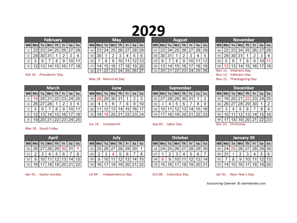 2029 Accounting Calendar 5-4-4